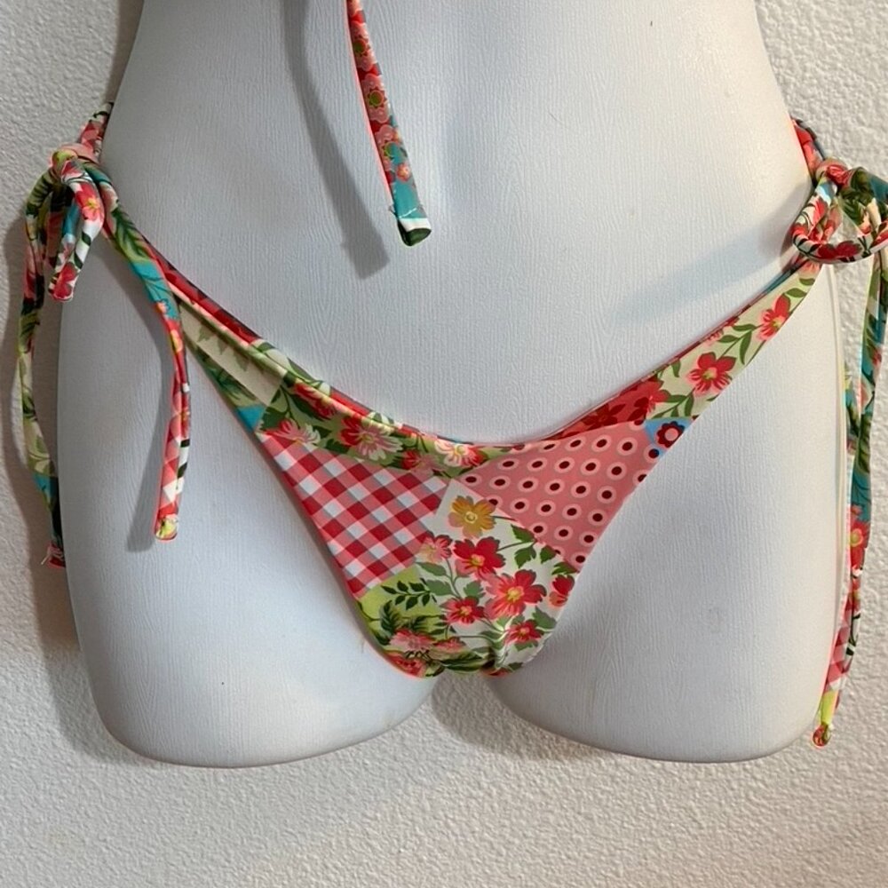 Mixed Patchwork Print Strapless String Bikini Wit… - image 6